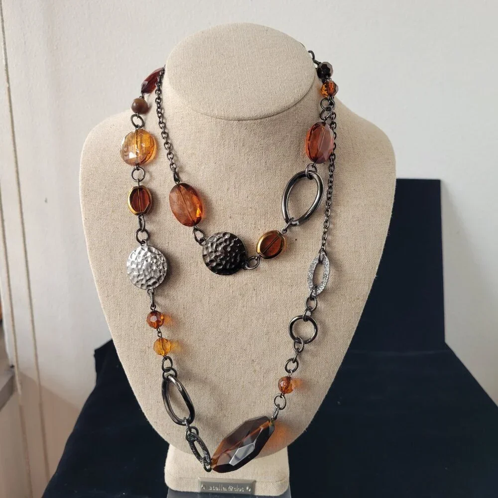 Lia Sophia Root Beer Assorted Beads on Hematite Chain